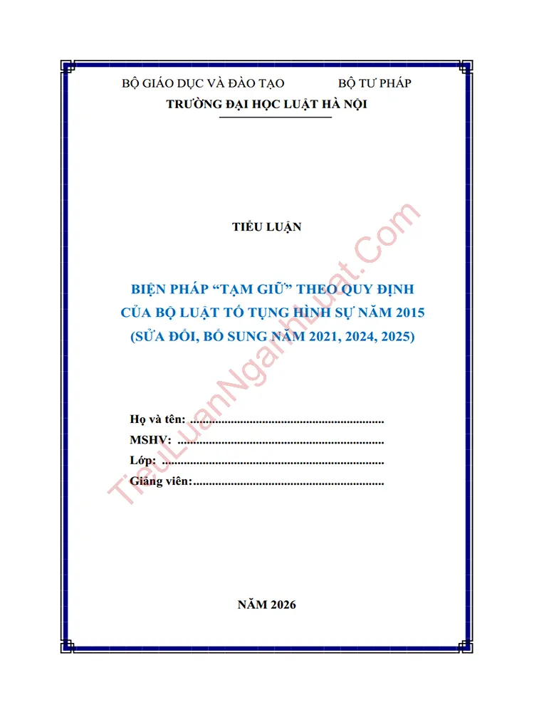 Tiểu luận Biện pháp tạm giữ trong Bộ luật Tố tụng hình sự năm 2015