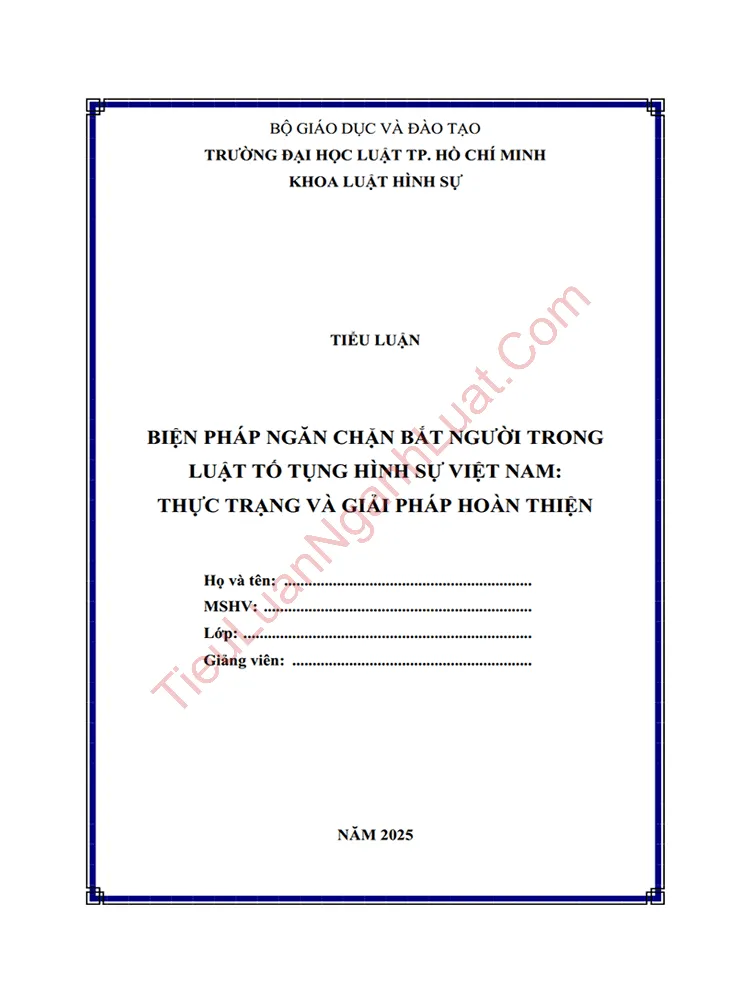 Tiểu luận Biện pháp ngăn chặn bắt người trong Luật Hình sự Việt Nam – Thực trạng và giải pháp hoàn thiện