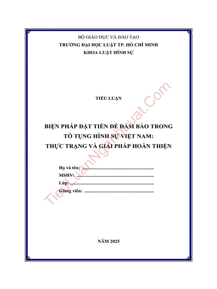 Tiểu luận Biện pháp đặt tiền để bảo đảm trong Luật Tố tụng hình sự Việt Nam: Thực trạng và giải pháp hoàn thiện