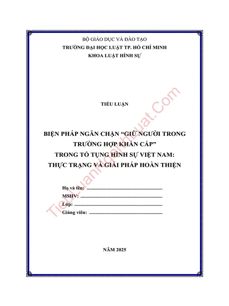 Tiểu luận Biện pháp ngăn chặn “Giữ người trong trường hợp khẩn cấp” trong tố tụng hình sự Việt Nam: Thực trạng và giải pháp hoàn thiện