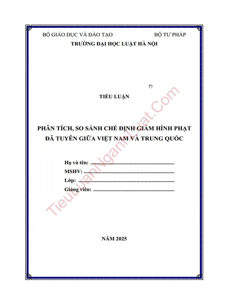 Tiểu luận: So sánh các trường hợp miễn, giảm trách nhiệm hình sự liên quan đến tình trạng bệnh tật theo Bộ luật Hình sự Việt Nam và Bộ luật Hình sự Liên Bang Nga