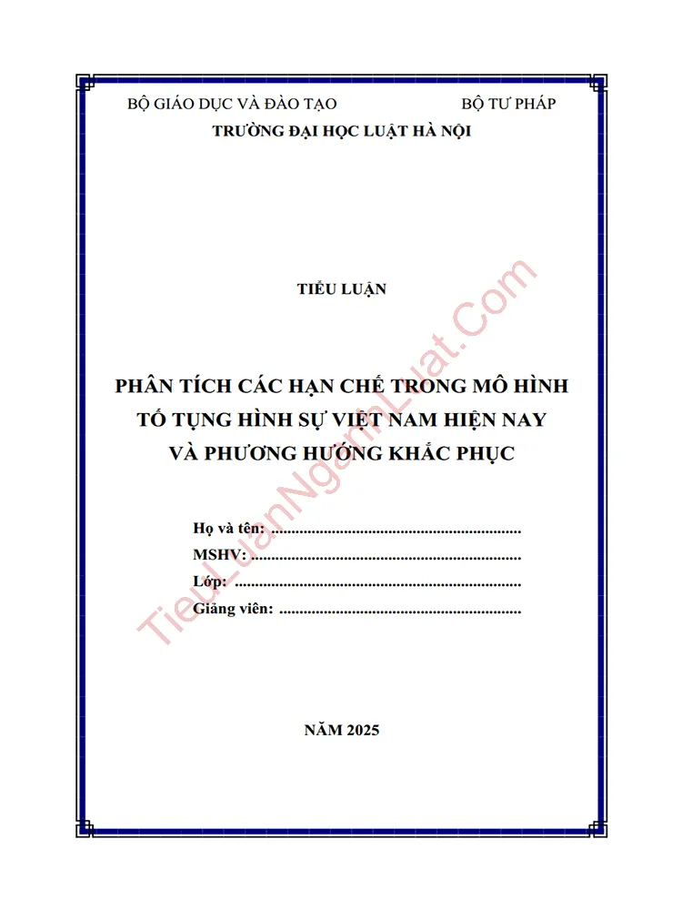 Tiểu luận: Phân tích các hạn chế trong mô hình tố tụng hình sự Việt Nam và phương hướng khắc phục
