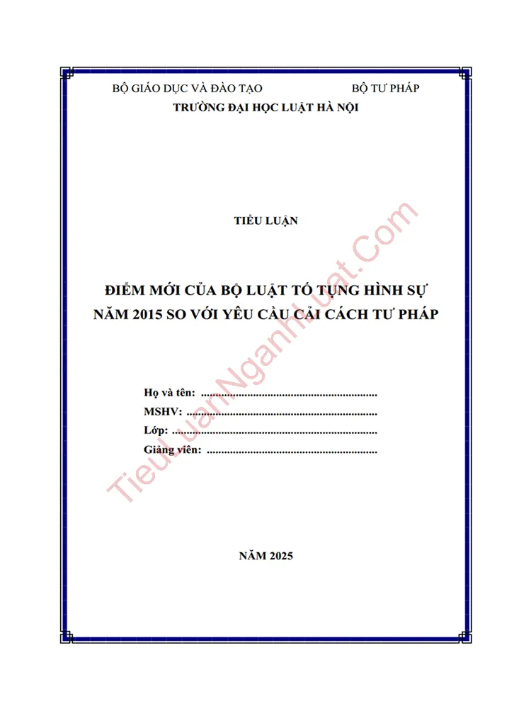 Tiểu luận: Điểm mới của Bộ luật Tố tụng hình sự 2015 so với yêu cầu cải cách tư pháp