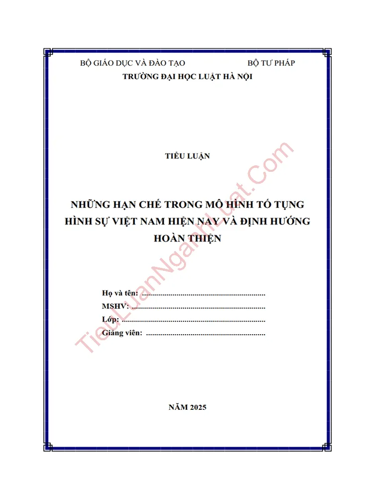 Tiểu luận: Những hạn chế trong mô hình tố tụng hình sự Việt Nam hiện nay và định hướng hoàn thiện