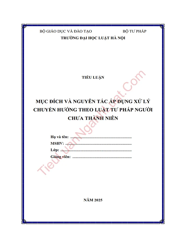 Tiểu luận: Mục đích và nguyên tắc áp dụng xử lý chuyển hướng theo Luật Tư pháp người chưa thành niên