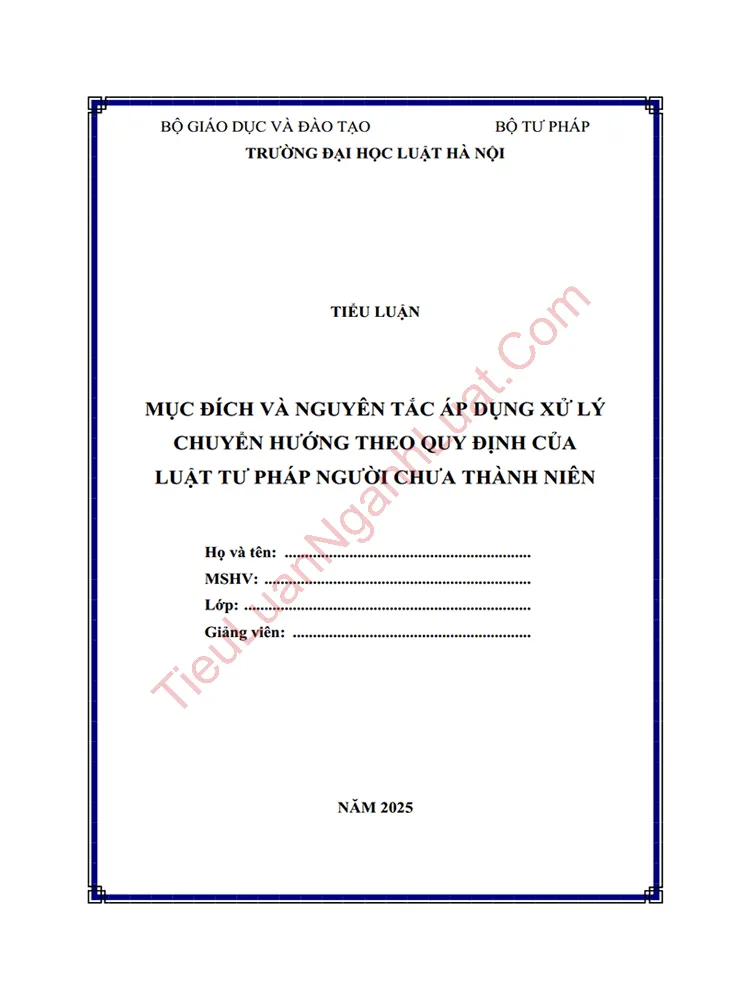 Tiểu luận: Mục đích và nguyên tắc áp dụng xử lý chuyển hướng theo quy định của Luật Tư pháp người chưa thành niên