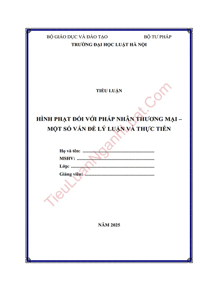 Tiểu luận: Hình phạt đối với pháp nhân thương mại – Một số vấn đề lý luận và thực tiễn