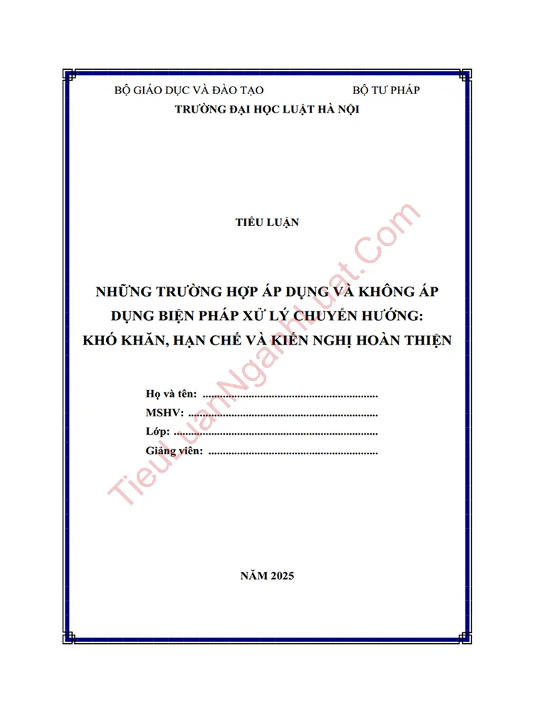 Tiểu luận: Những trường hợp áp dụng và không áp dụng biện pháp xử lý chuyển hướng đối với người chưa thành niên phạm tội – Một số khó khăn, vướng mắc và kiến nghị hoàn thiện