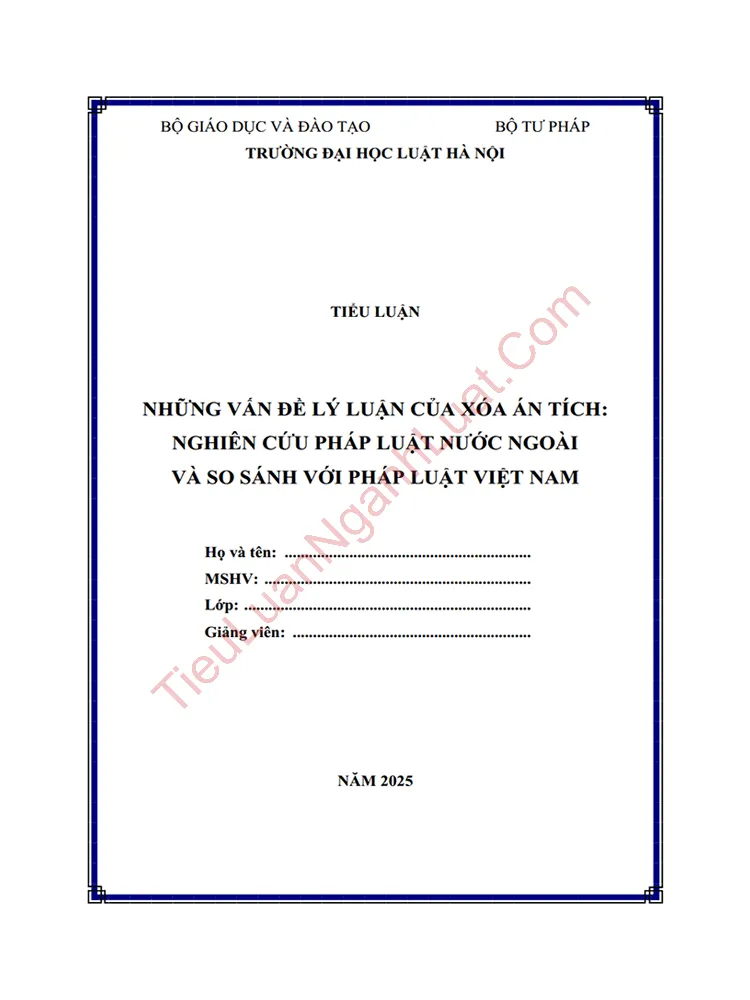 Tiểu luận: Những vấn đề lý luận về xóa án tích: Nghiên cứu so sánh pháp luật nước ngoài và so sánh với pháp luật Việt Nam