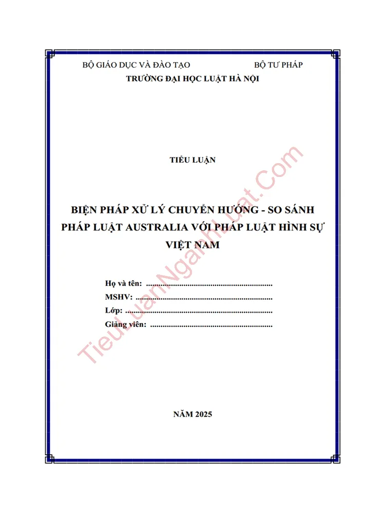 Tiểu luận: Biện pháp xử lý chuyển hướng người phạm tội chưa thành niên – So sánh pháp luật Australia với pháp luật Việt Nam