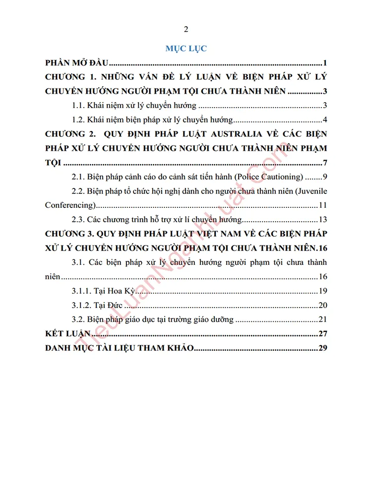 b1009 tieu luan bien phap xu ly chuyen huong nguoi pham toi chua thanh nien so sanh phap luat australia voi viet nam anh muc luc 01