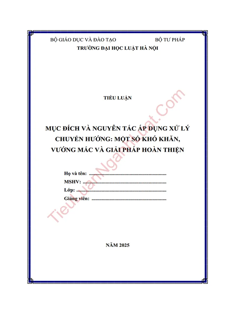 Tiểu luận: Mục đích và nguyên tắc áp dụng xử lý chuyển hướng: Một số khó khăn, vướng mắc và giải pháp hoàn thiện