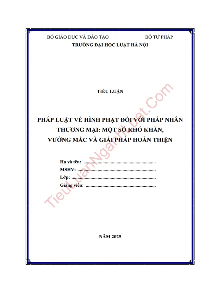 b1014 tieu luan phap luat ve hinh phat doi voi phap nhan thuong mai mot so kho khan vuong mac va kien nghi hoan thien anh bia