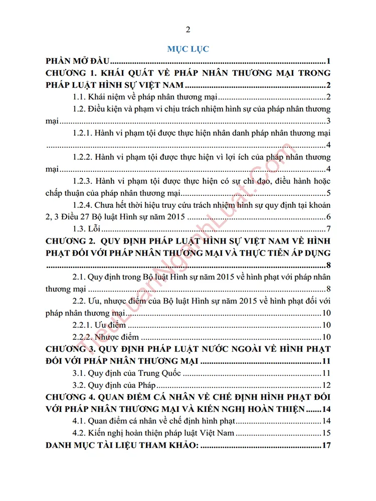 b1014 tieu luan phap luat ve hinh phat doi voi phap nhan thuong mai mot so kho khan vuong mac va kien nghi hoan thien anh muc luc 01