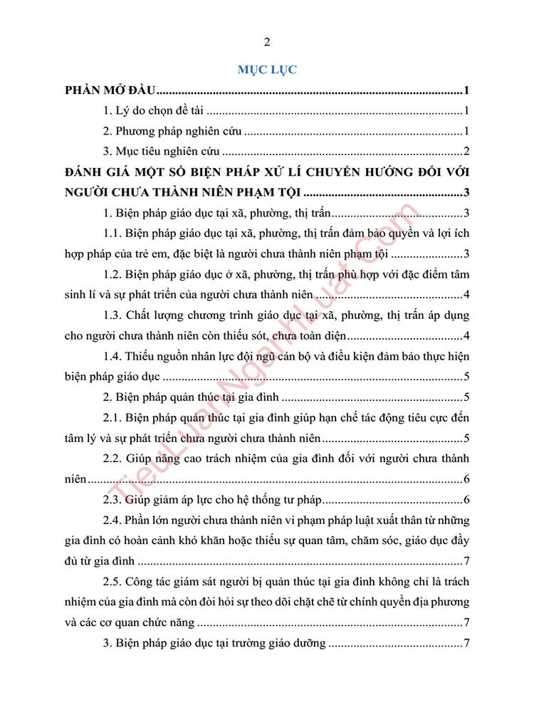 b1016 tieu luan danh gia mot so bien phap xu ly chuyen huong doi voi nguoi chua thanh nien va kien nghi hoan thien anh muc luc 01