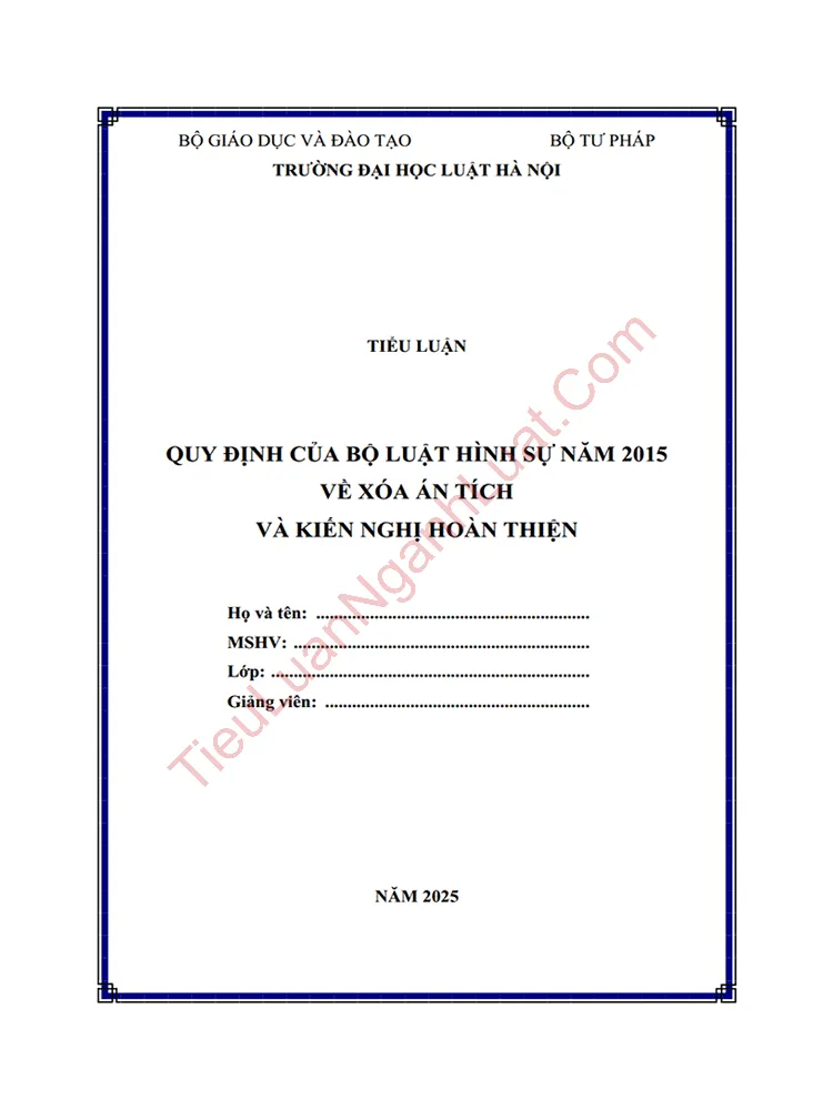 Tiểu luận: Quy định của Bộ luật Hình sự năm 2015 về xóa án tích và kiến nghị hoàn thiện