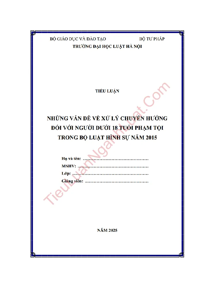 Tiểu luận: Những vấn đề về xử lý chuyển hướng đối với người dưới 18 tuổi phạm tội trong Bộ luật Hình sự 2015