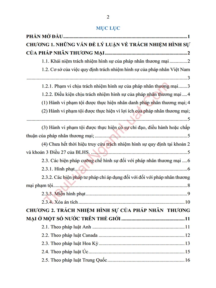 b1027 tieu luan nhung van de lien quan den trach nhiem hinh su cua phap nhan thuong mai pham toi mot so giai phap hoan thien anh muc luc 01