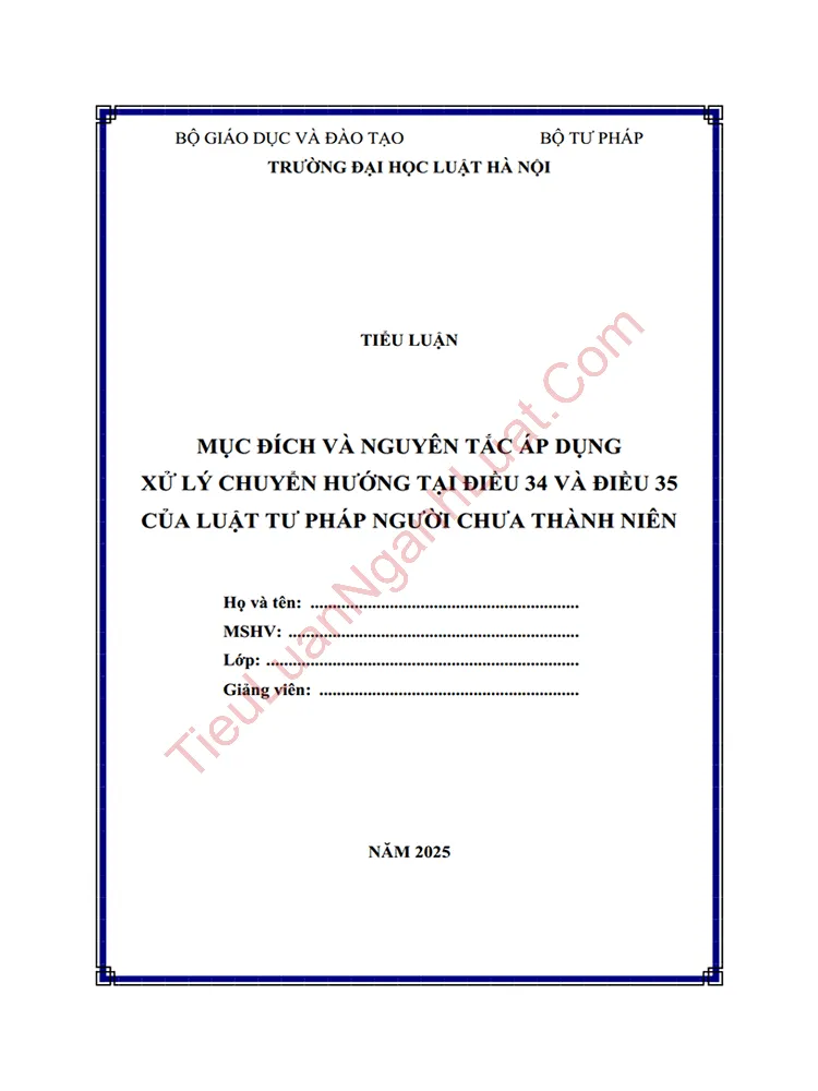 Tiểu luận: Mục đích và nguyên tắc áp dụng xử lý chuyển hướng tại Điều 34 và Điều 35 Luật Tư pháp người chưa thành niên