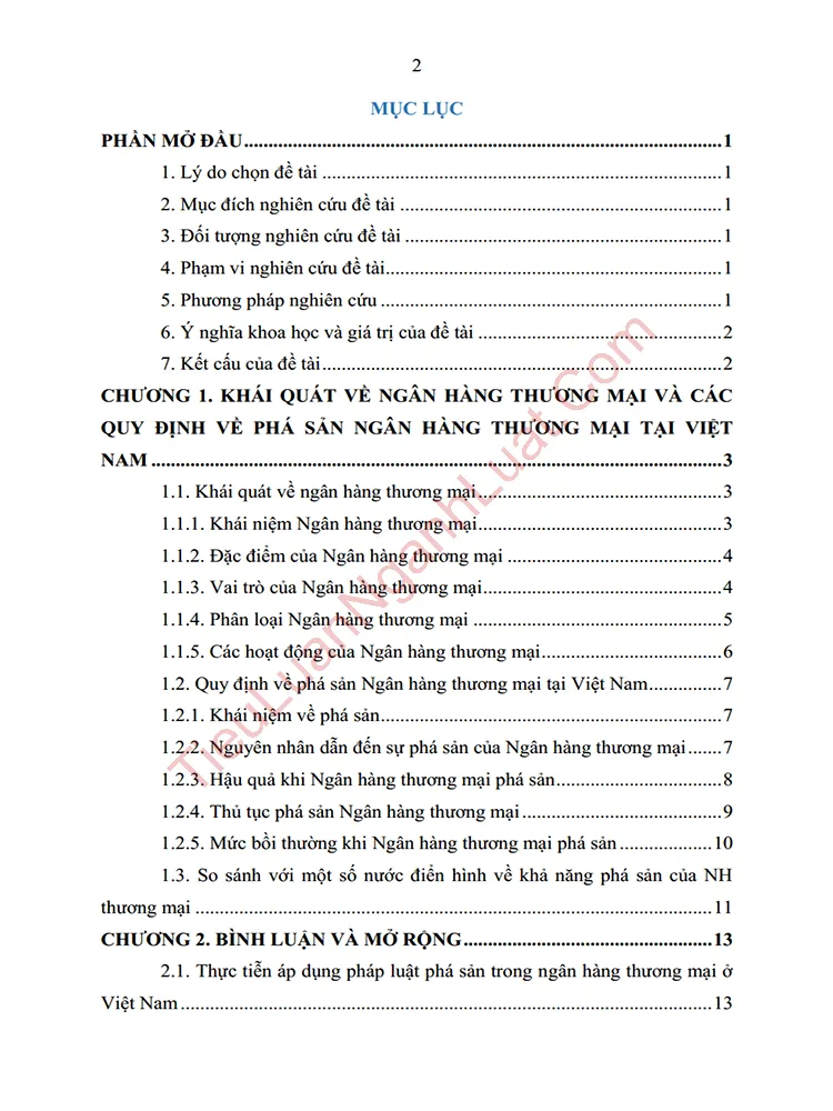 b1046 tieu luan quy dinh ve pha san ngan hang thuong mai tai viet nam anh muc luc 01