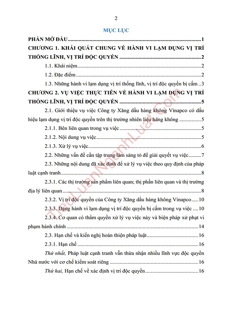 b1051 tieu luan phan tich ve mot vu viec thuc tien ve hanh vi lam dung vi tri thong linh vi tri doc quyen anh muc luc 01