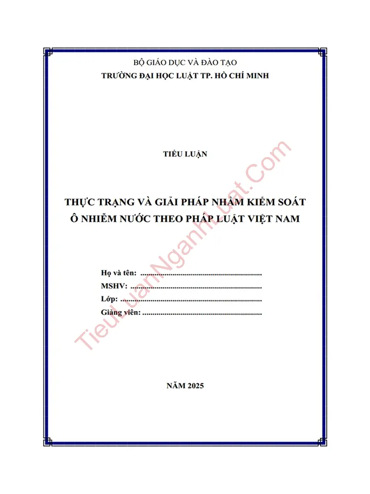 Tiểu luận: Thực trạng và giải pháp kiểm soát ô nhiễm nước theo pháp luật Việt Nam