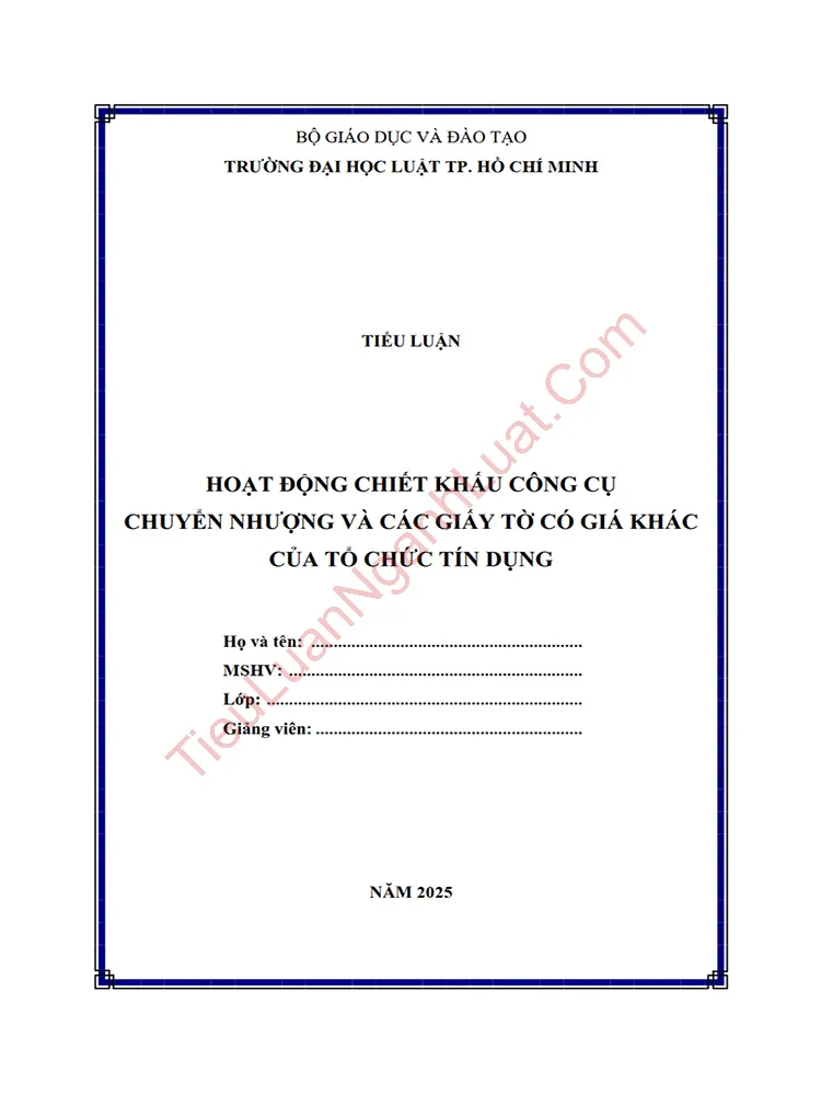 Tiểu luận: Hoạt động chiết khấu công cụ chuyển nhượng và các giấy tờ có giá khác của tổ chức tín dụng