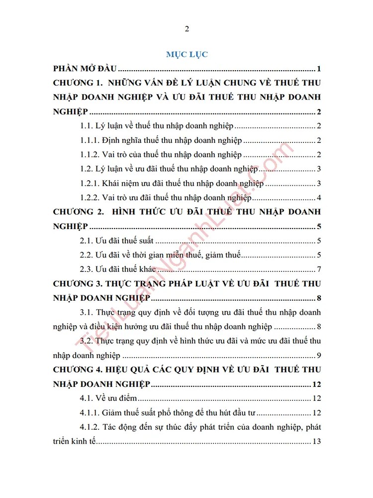b1068 tieu luan phan tich va danh gia hieu qua cua cac quy dinh ve uu da thue thu nhap doanh nghiep anh muc luc 01