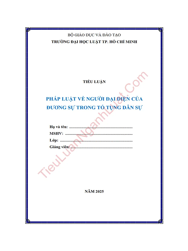 Tiểu luận: Pháp luật về người đại diện của đương sự trong tố tụng dân sự Tiểu luận: Pháp luật về người đại diện của đương sự trong tố tụng dân sự