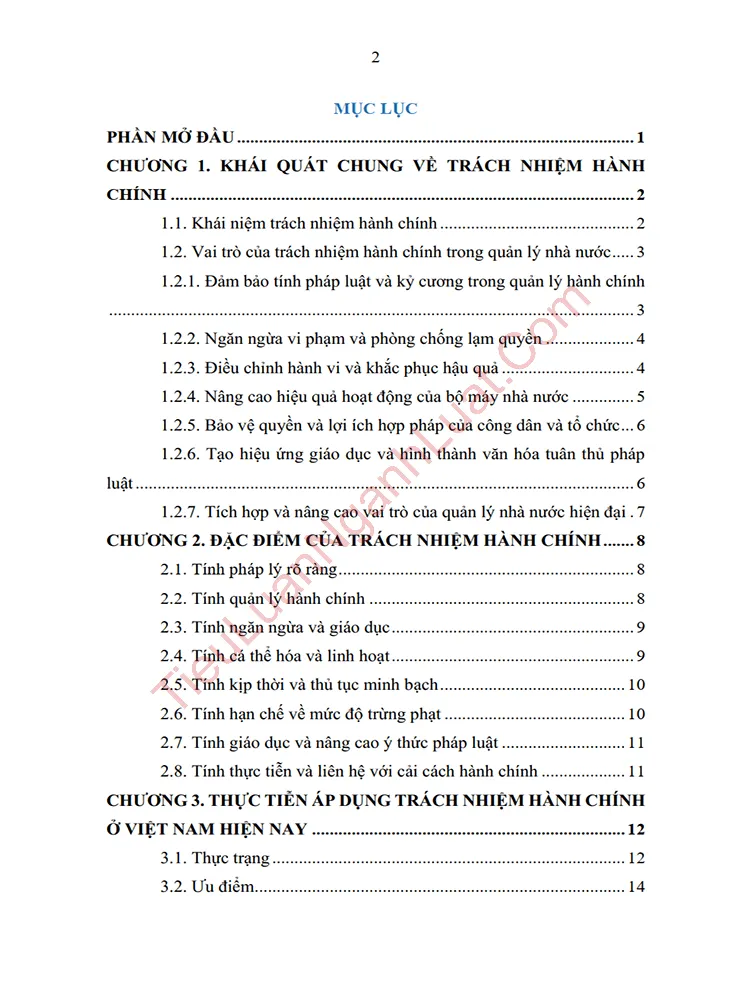 b1088 tieu luan dac diem cua trach nhiem hanh chinh va dinh huong hoan thien trong giai doan hien nay o viet nam anh muc luc 01