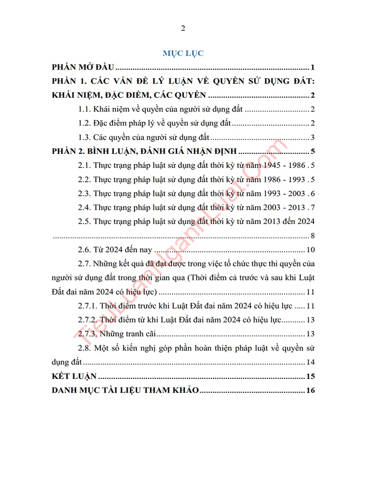 b1113 qua trinh phat trien cua phap luat dat dai qua cac thoi ky co xu huong ngay cang quan tam mo rong cac quyen cho nguoi su dung dat anh MUC LUC 01