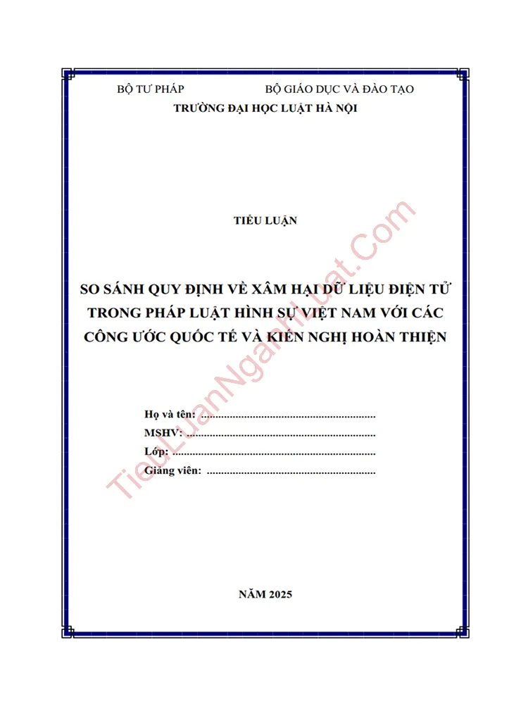 Tiểu luận: So sánh quy định về xâm hại dữ liệu điện tử trong pháp luật Việt Nam với các Công ước quốc tế và kiến nghị hoàn thiện