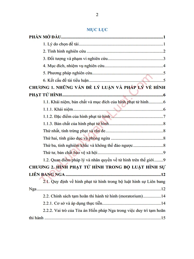 b0964 tieu luan hinh phat tu hinh trong blhs lien bang nga va kinh nghiem cho viet nam anh muc luc 01