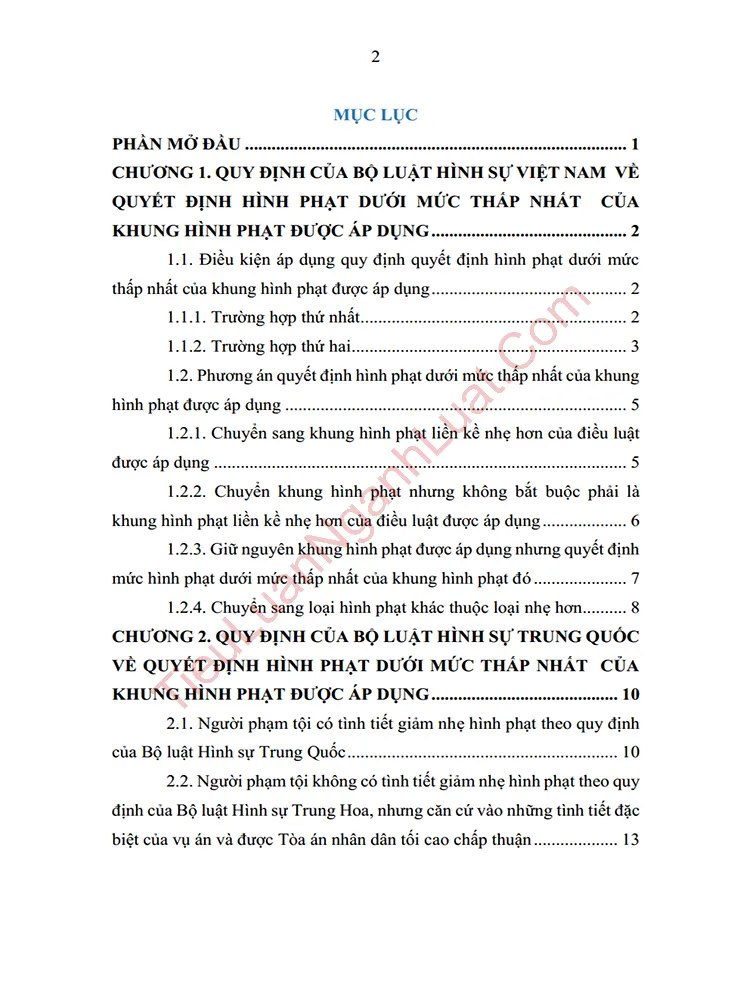 b0966 tieu luan so sanh quy dinh ve quyet dinh hinh phat duoi muc thap nhat cua khung hinh phat trong blhsvn va trung quoc anh muc luc 01